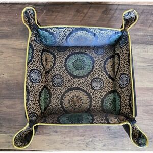 Fabric Valet Tray Set Black Gold Green Catch All Home Decor Metallic